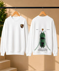 Men’s Bottle Green Sports Car Graphic Printed Sweatshirt – Front & Back Automotive Streetwear
