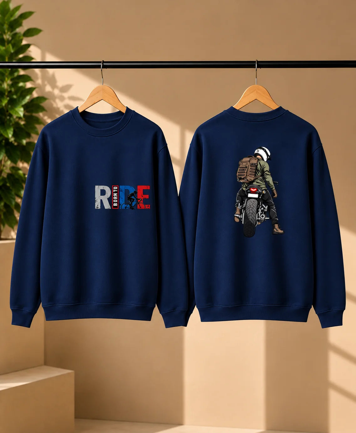 Men’s Maroon Born to Ride Biker Graphic Printed Sweatshirt – Front & Back Motorcycle Design