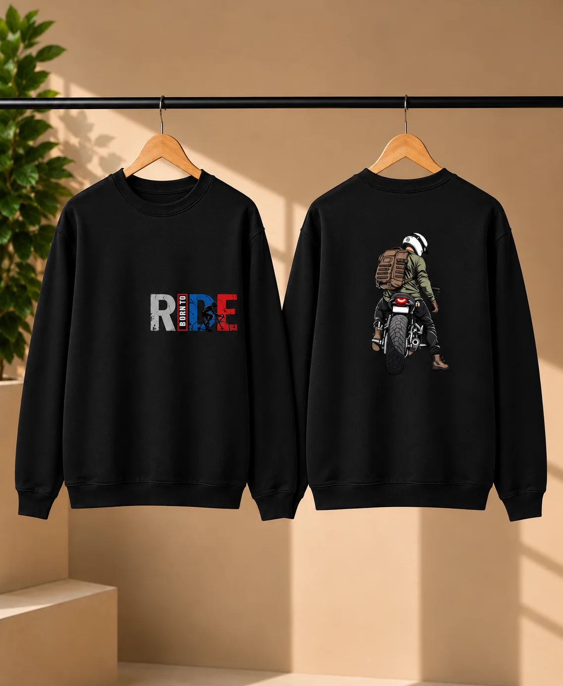 Men’s Maroon Born to Ride Biker Graphic Printed Sweatshirt – Front & Back Motorcycle Design