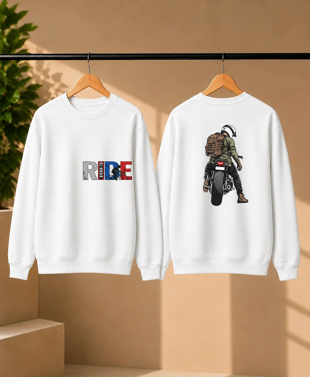 Men’s Maroon Born to Ride Biker Graphic Printed Sweatshirt – Front & Back Motorcycle Design