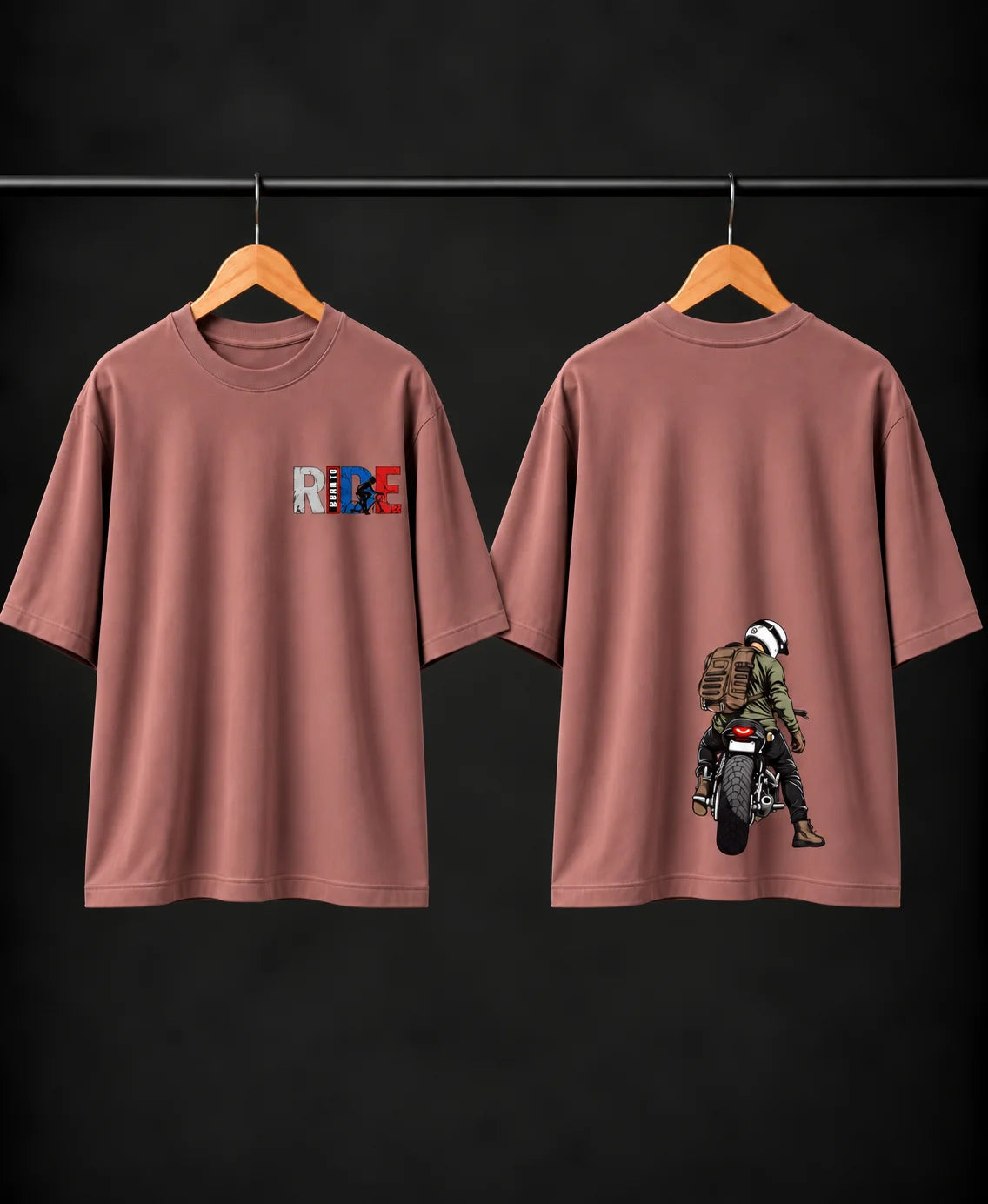 Men’s Black Born to Ride Biker Graphic Oversized T-Shirt – Front & Back Motorcycle Print