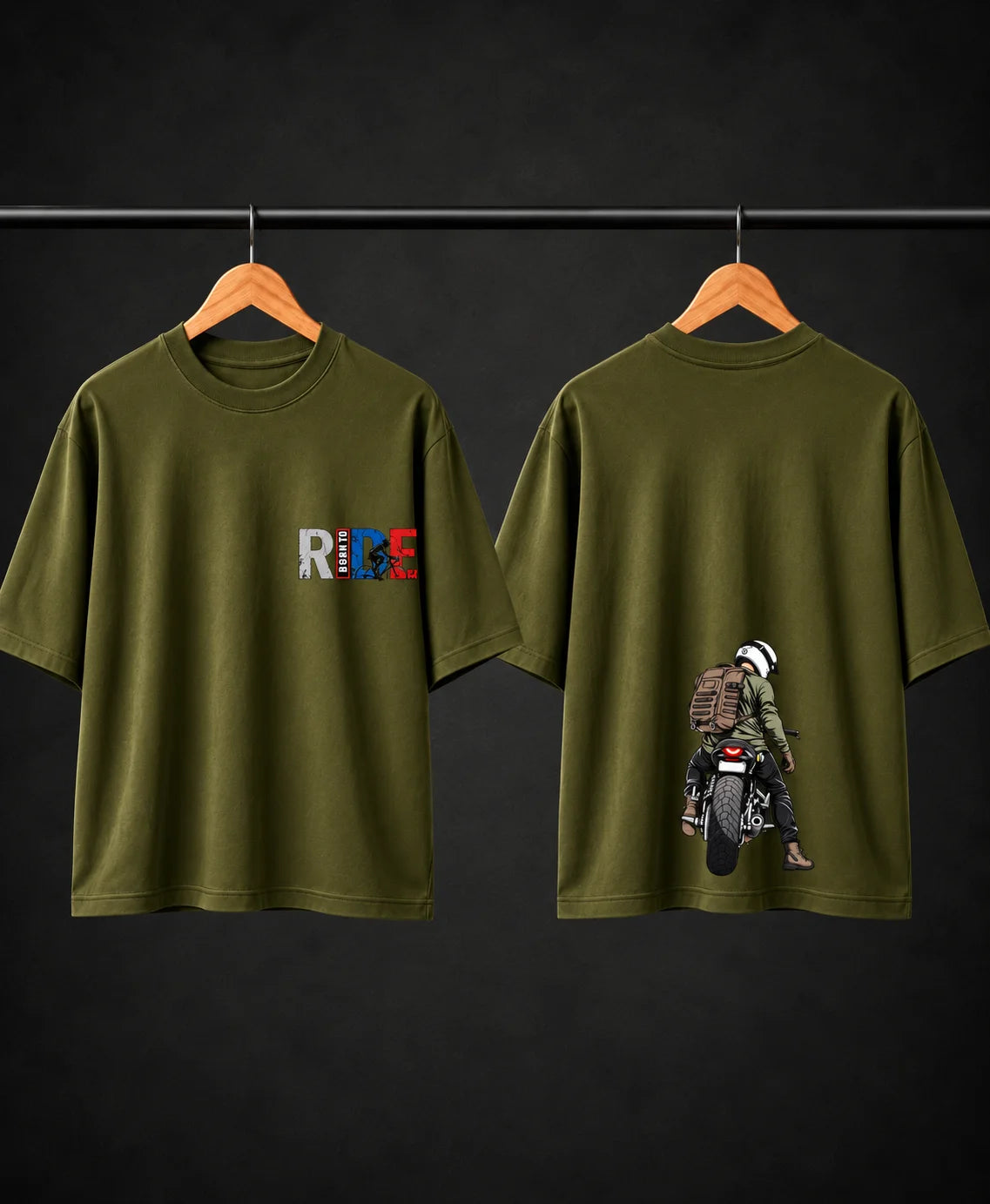Men’s Black Born to Ride Biker Graphic Oversized T-Shirt – Front & Back Motorcycle Print