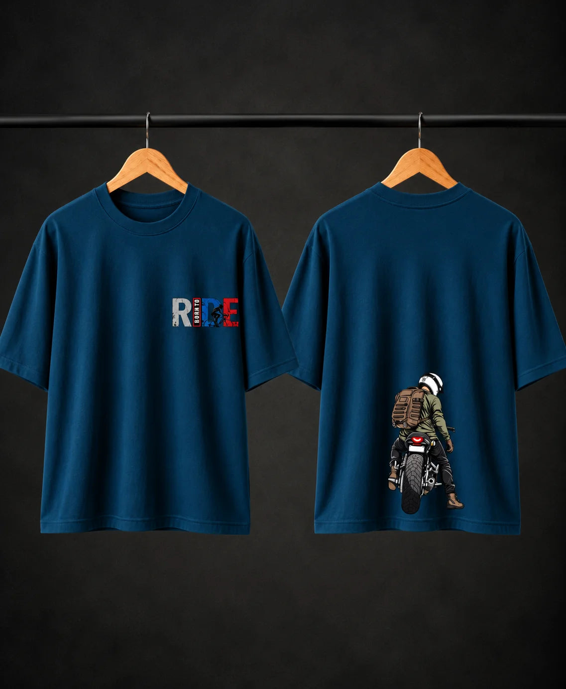 Men’s Black Born to Ride Biker Graphic Oversized T-Shirt – Front & Back Motorcycle Print