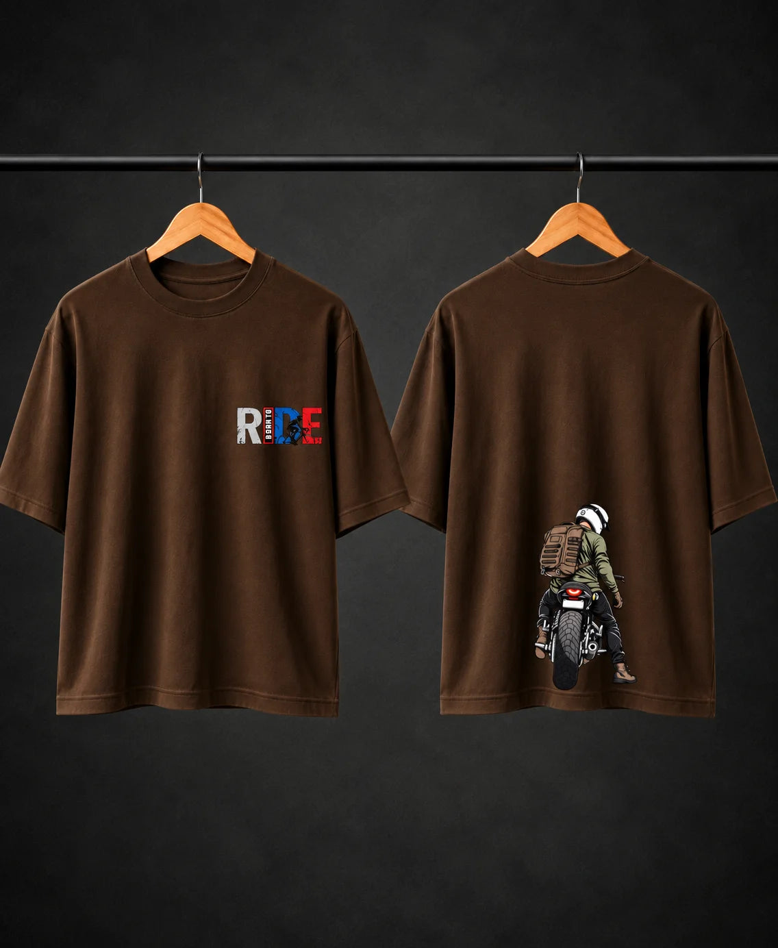 Men’s Black Born to Ride Biker Graphic Oversized T-Shirt – Front & Back Motorcycle Print