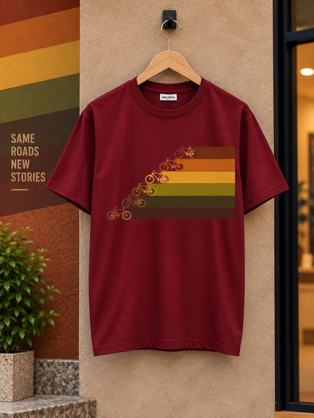 Men’s Chocolate Brown Regular Fit Bicycle Graphic T-Shirt – Retro Ride Printed Tee