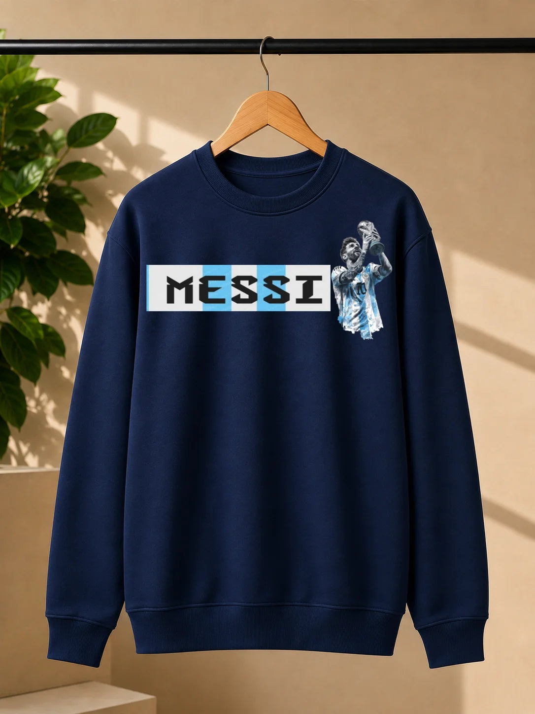 Men’s White Messi Football Graphic Sweatshirt – Champion Inspired Printed Crew Neck