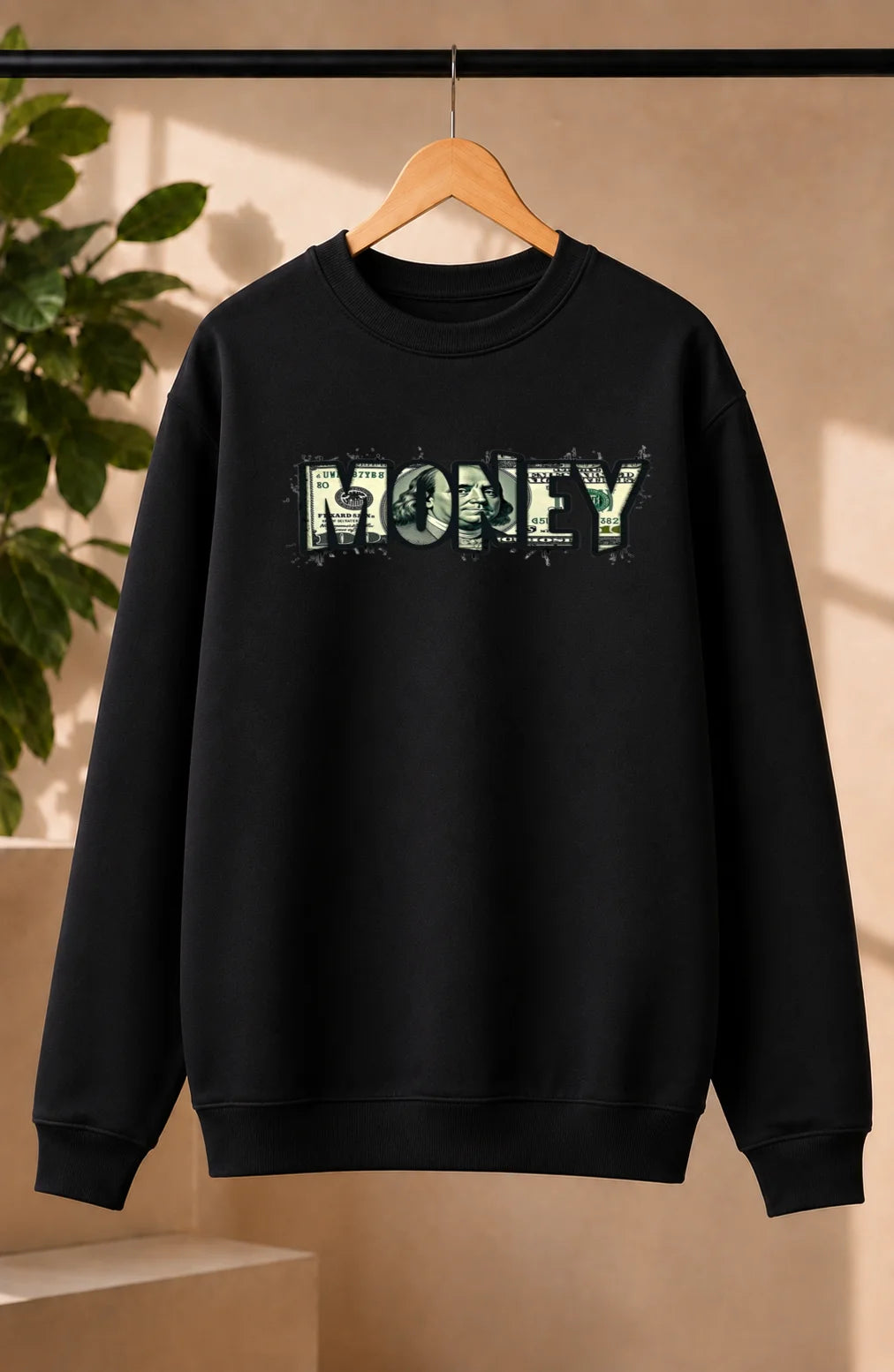 Men’s Charcoal Grey Money Graphic Printed Sweatshirt – Urban Streetwear Crew Neck