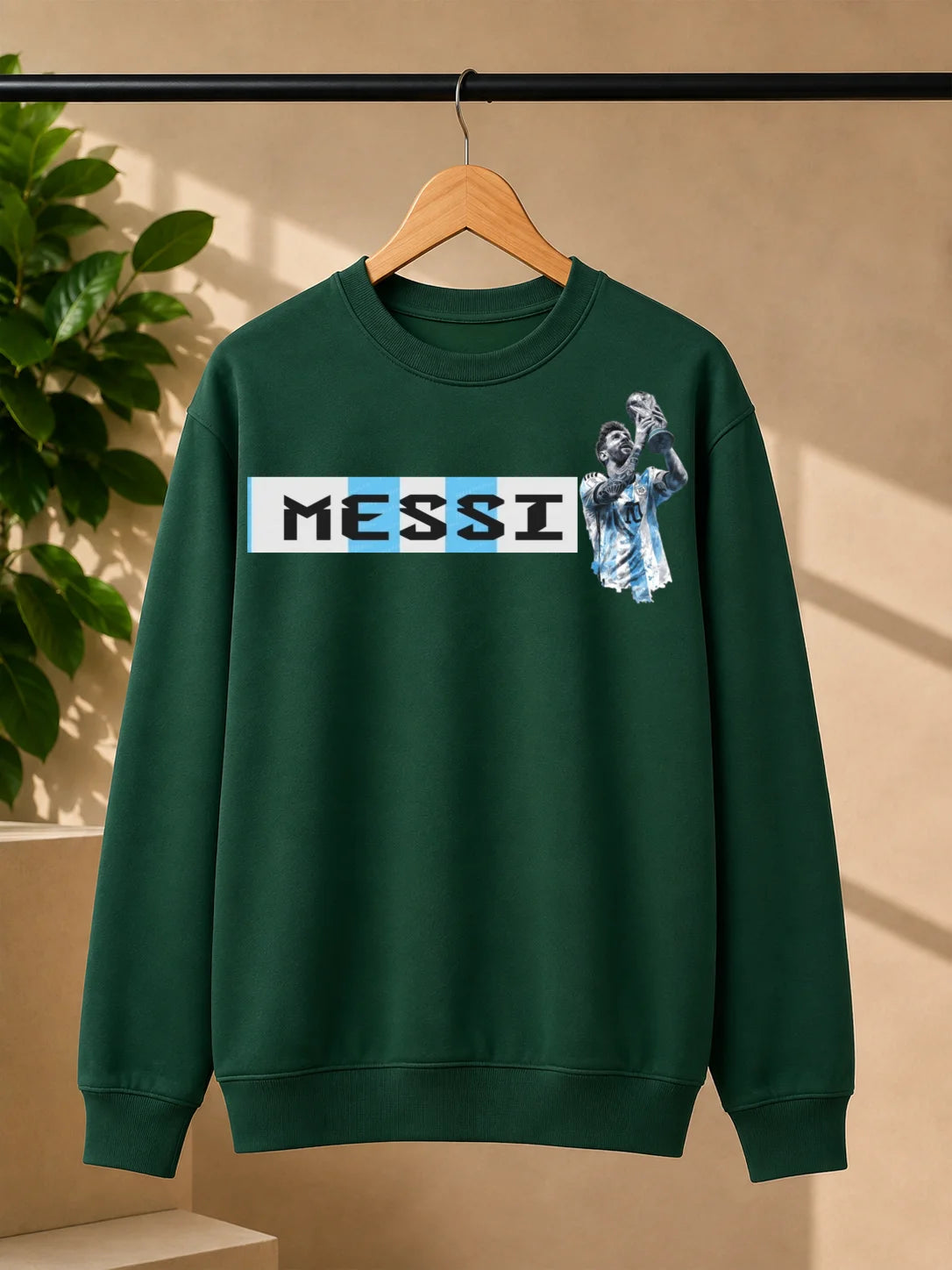 Men’s White Messi Football Graphic Sweatshirt – Champion Inspired Printed Crew Neck