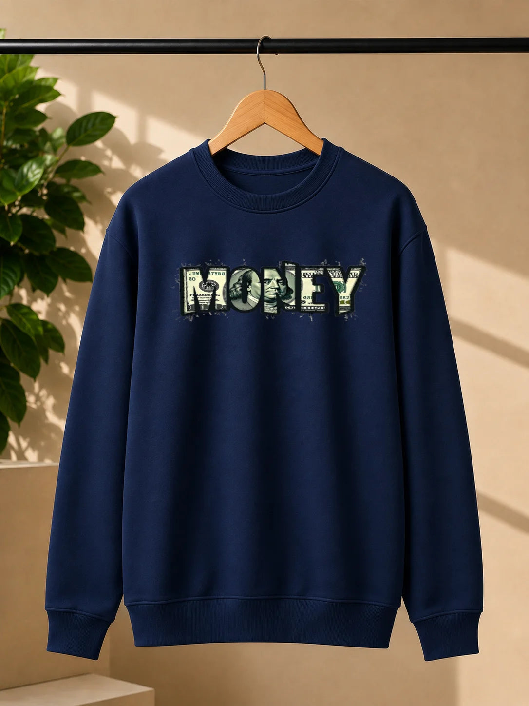 Men’s Charcoal Grey Money Graphic Printed Sweatshirt – Urban Streetwear Crew Neck