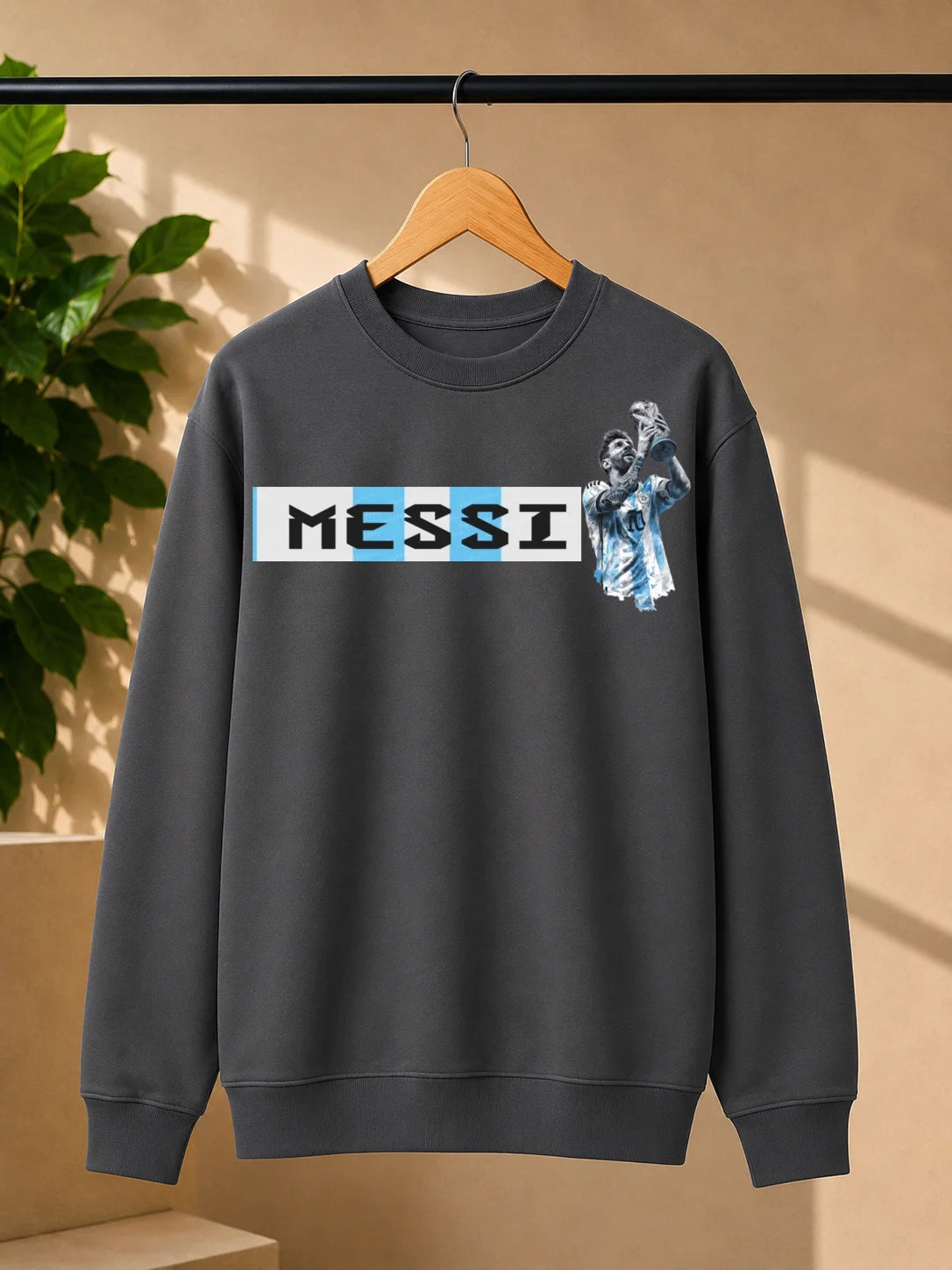 Men’s White Messi Football Graphic Sweatshirt – Champion Inspired Printed Crew Neck