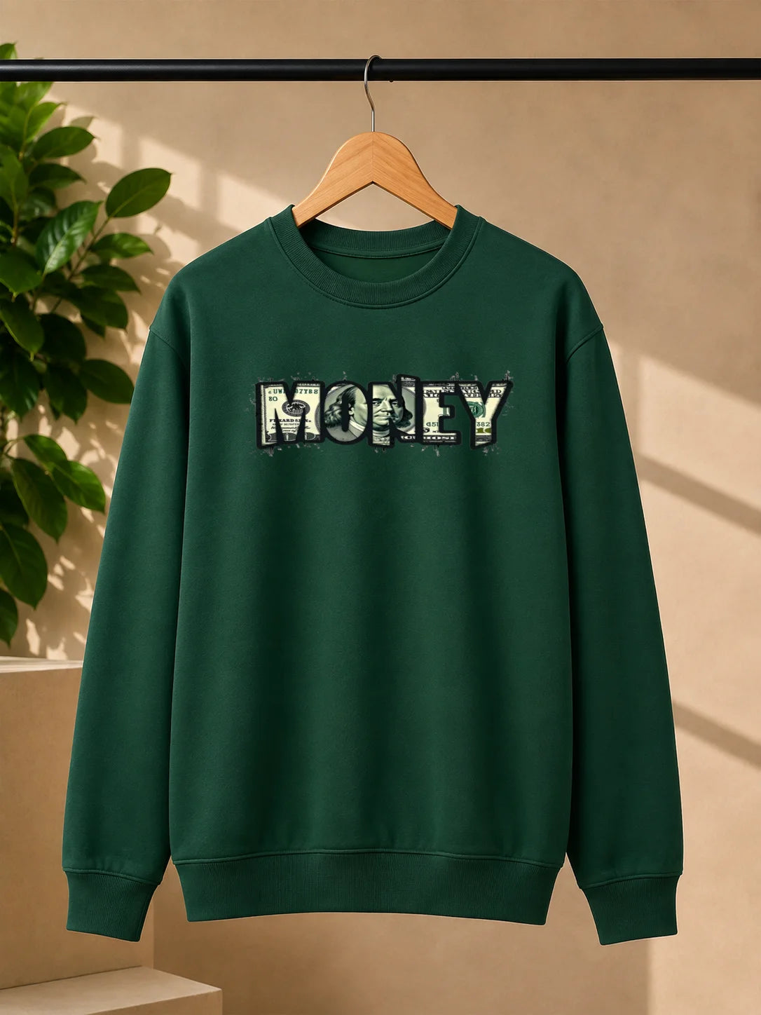 Men’s Charcoal Grey Money Graphic Printed Sweatshirt – Urban Streetwear Crew Neck