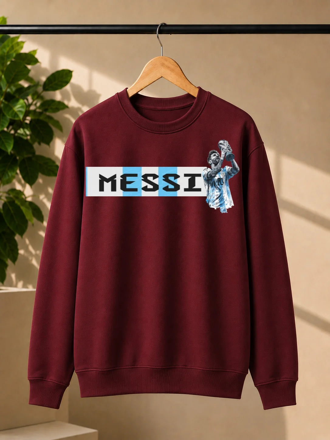 Men’s White Messi Football Graphic Sweatshirt – Champion Inspired Printed Crew Neck