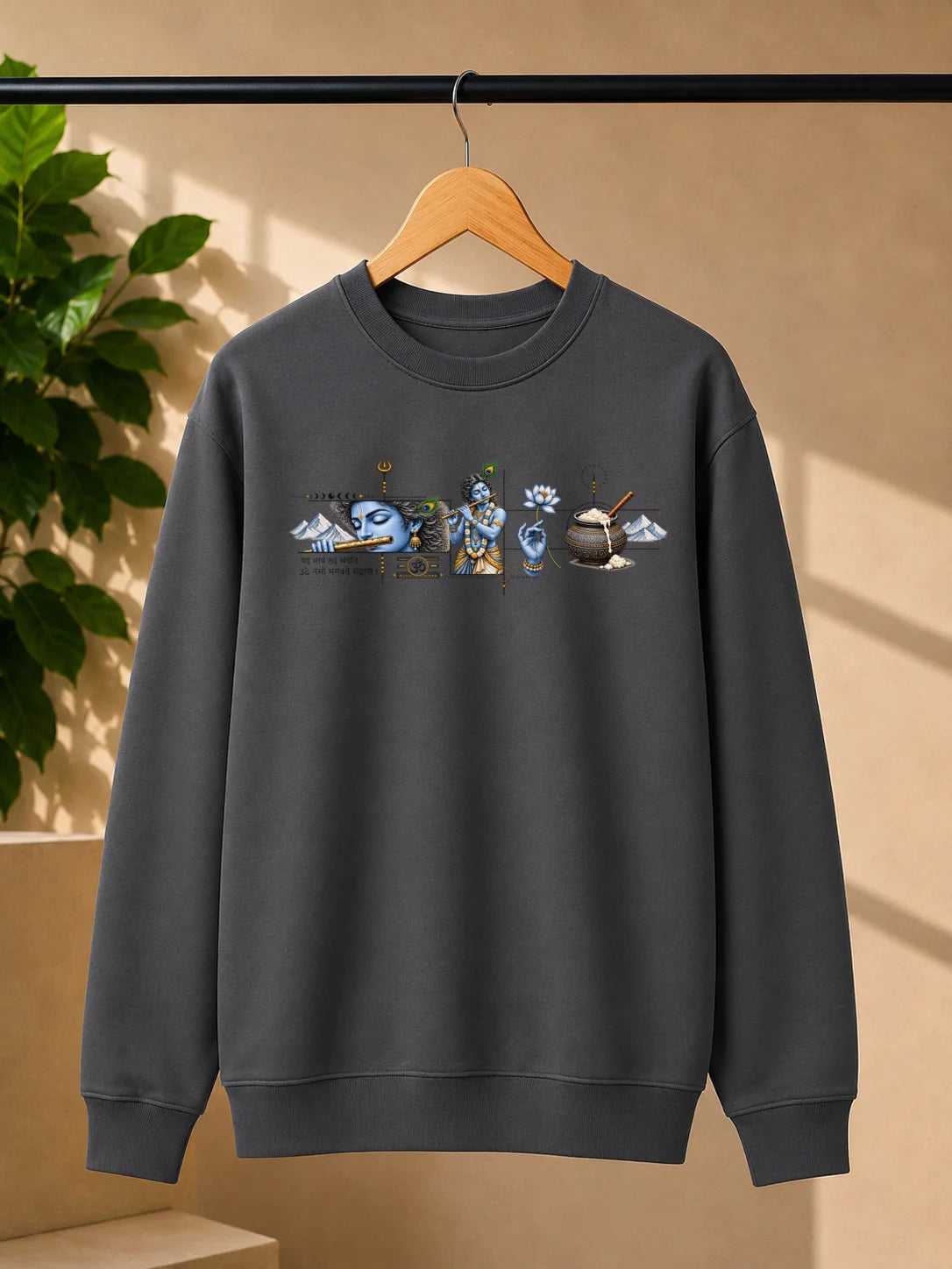 Men’s Charcoal Grey Krishna Spiritual Graphic Sweatshirt