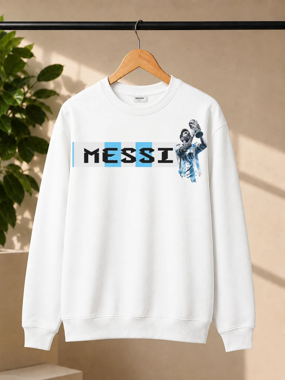 Men’s White Messi Football Graphic Sweatshirt – Champion Inspired Printed Crew Neck