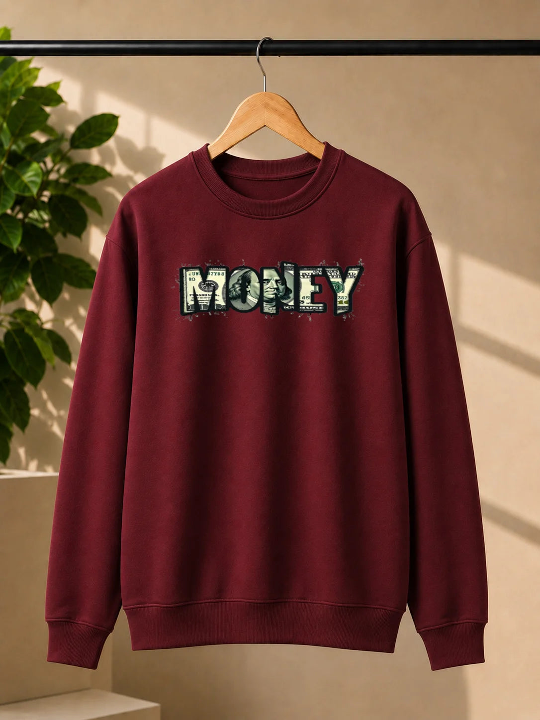 Men’s Charcoal Grey Money Graphic Printed Sweatshirt – Urban Streetwear Crew Neck
