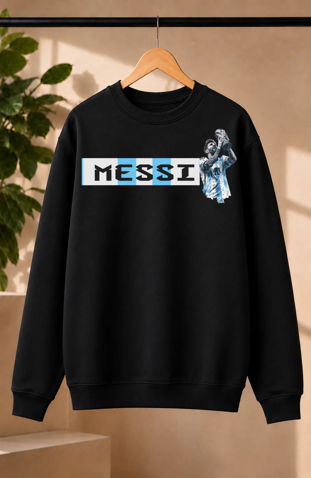 Men’s White Messi Football Graphic Sweatshirt – Champion Inspired Printed Crew Neck