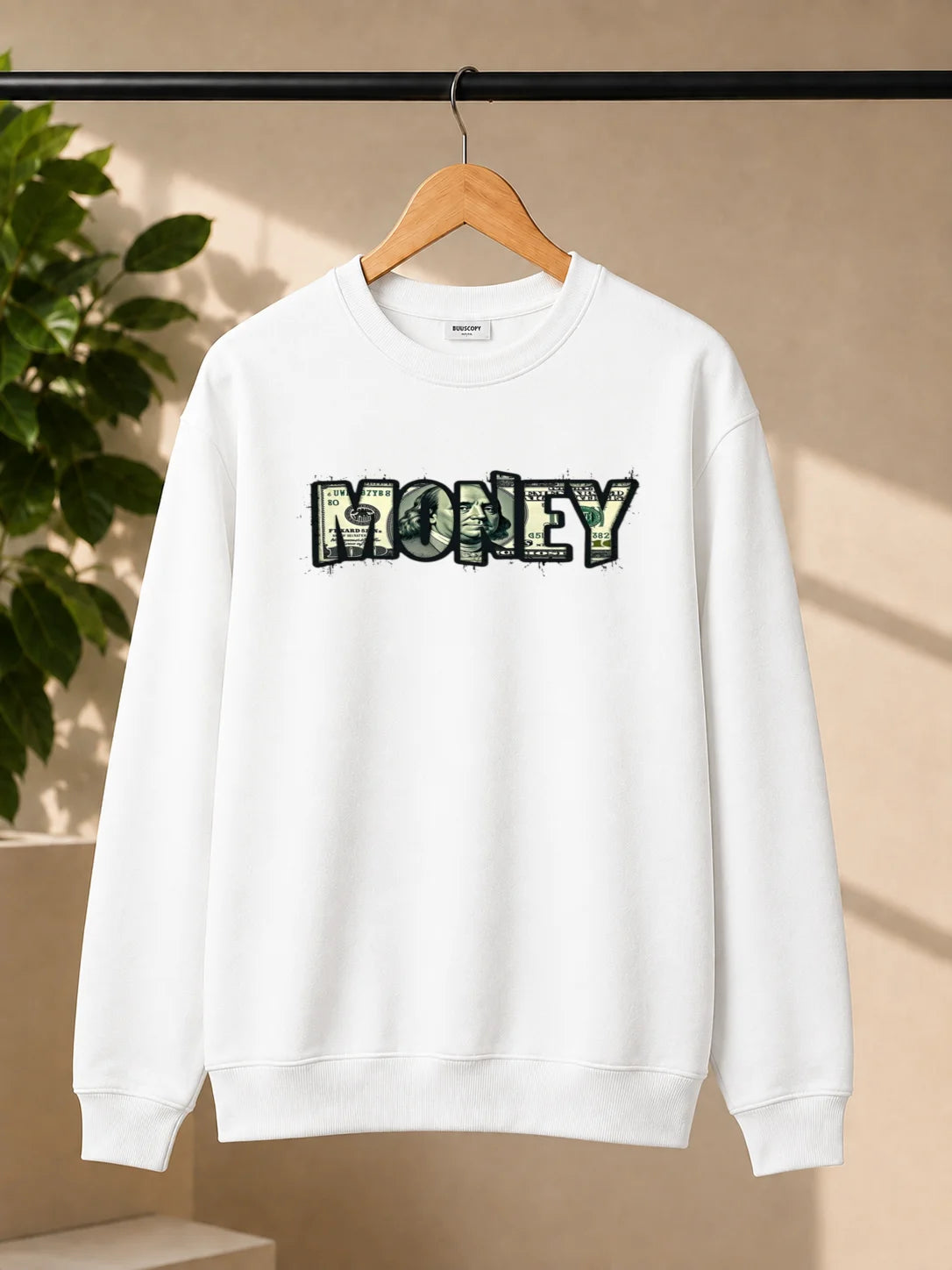 Men’s Charcoal Grey Money Graphic Printed Sweatshirt – Urban Streetwear Crew Neck