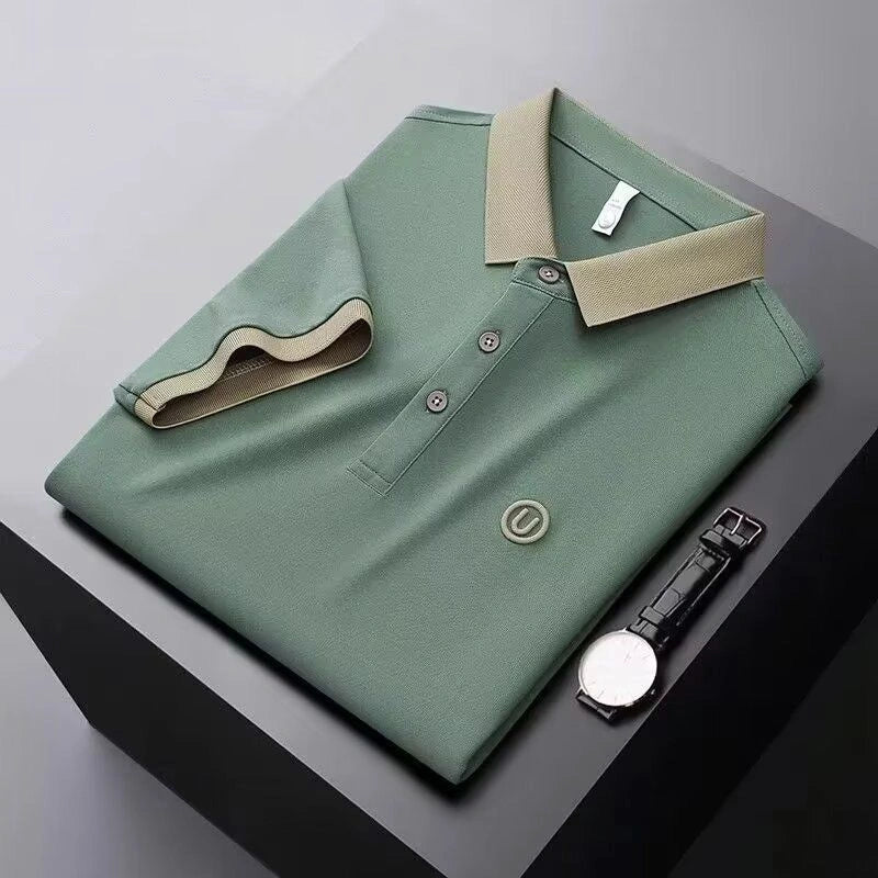 Men’s Premium Sage Green Contrast Collar Polo T-Shirt with Embroidered Logo – Regular Fit