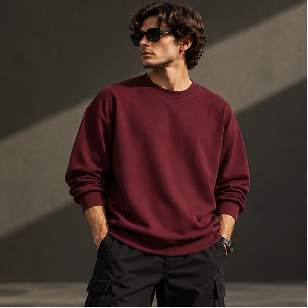 Men’s Premium Burgundy Crew Neck Sweatshirt – Relaxed Fit