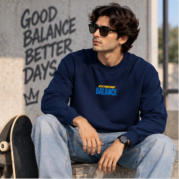 Men’s Navy Blue Extreme Balance Graphic Sweatshirt – Front & Back Print
