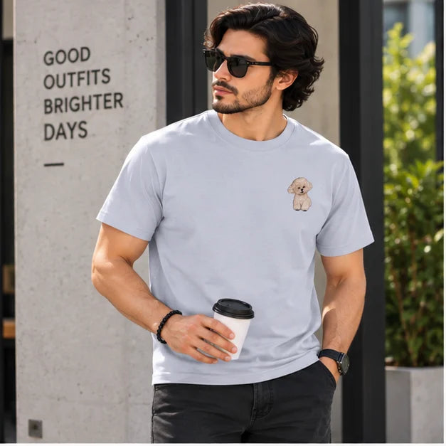 Men’s Off-White Cute Puppy Graphic Oversized T-Shirt – Minimal Casual Streetwear Tee
