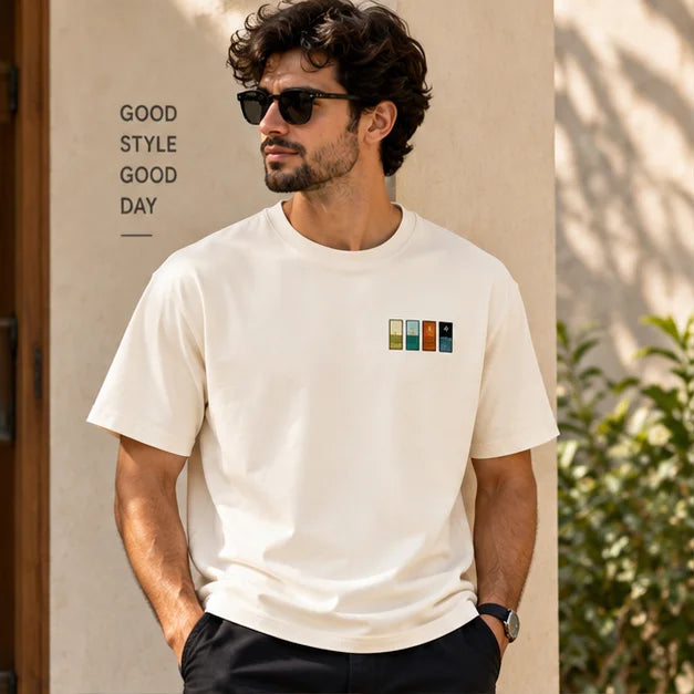 Men’s Off-White Minimal Graphic Oversized T-Shirt – Premium Casual Streetwear Tee