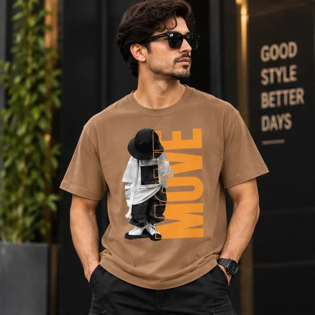 Men’s Charcoal Grey MOVE Graphic Oversized T-Shirt – Urban Streetwear Printed Tee