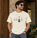 Men’s Brown Guitar Heartbeat Graphic Oversized T-Shirt – Music Inspired Streetwear Tee