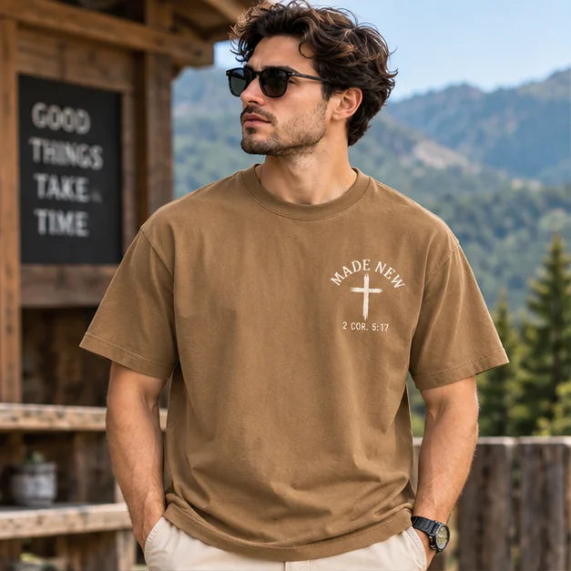 Men’s Olive Green Made New Cross Graphic Oversized T-Shirt – Front & Back Printed Streetwear Tee