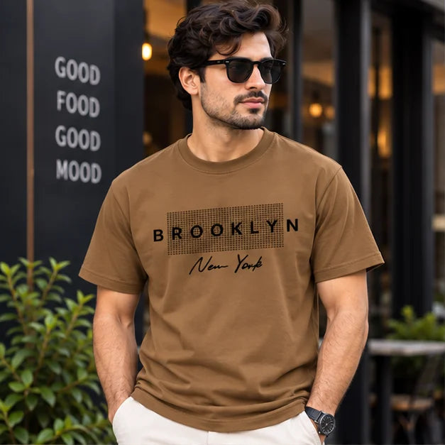 Men’s Brown Brooklyn New York Graphic Oversized T-Shirt – Urban Streetwear Tee