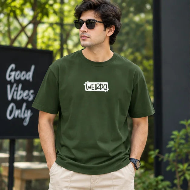 Men’s Beige WEIRDO Don’t Be Stupid Graphic Oversized T-Shirt – Front & Back Printed Streetwear Tee