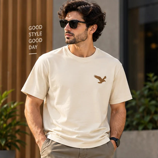 Men’s Charcoal Grey Eagle Graphic Oversized T-Shirt – Minimal Streetwear Tee