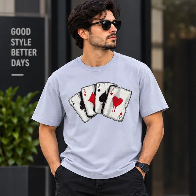 Men’s Off-White Four Aces Playing Cards Graphic Oversized T-Shirt – Streetwear Tee