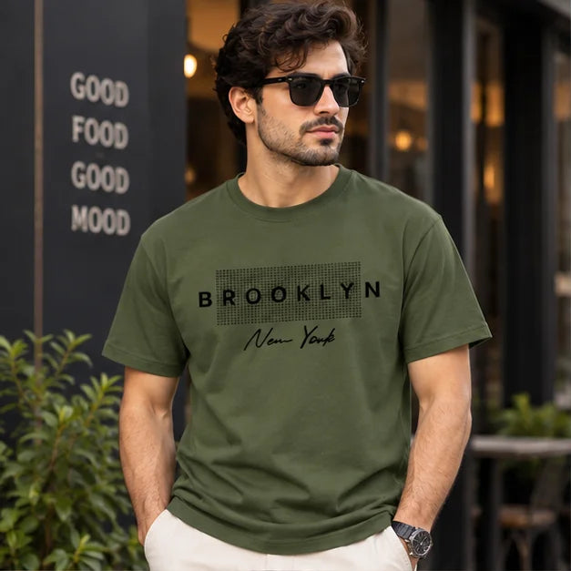 Men’s Brown Brooklyn New York Graphic Oversized T-Shirt – Urban Streetwear Tee