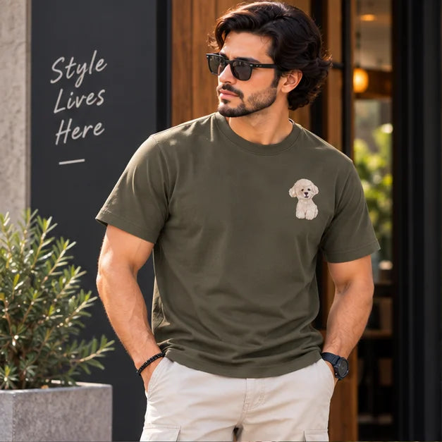 Men’s Off-White Cute Puppy Graphic Oversized T-Shirt – Minimal Casual Streetwear Tee
