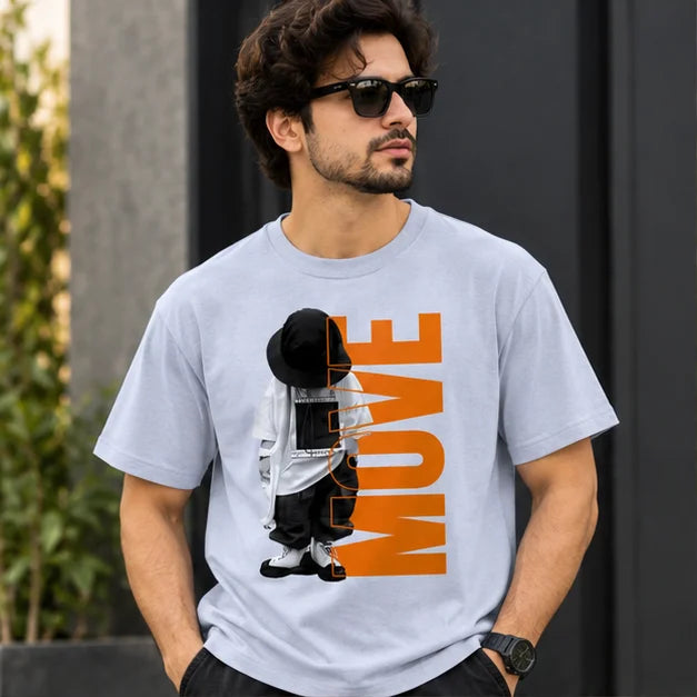 Men’s Charcoal Grey MOVE Graphic Oversized T-Shirt – Urban Streetwear Printed Tee