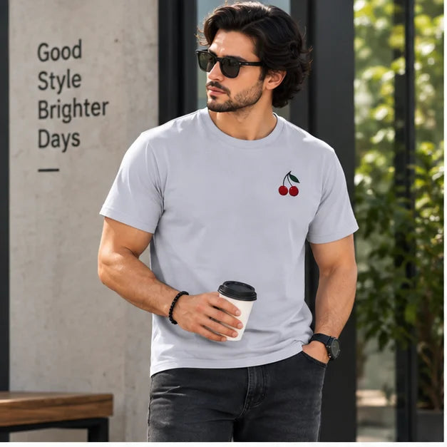Men’s Brown Cherry Graphic Oversized T-Shirt – Minimal Streetwear Casual Tee