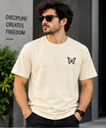 Men’s Light Grey Butterfly Graphic Oversized T-Shirt – Minimal Streetwear Tee