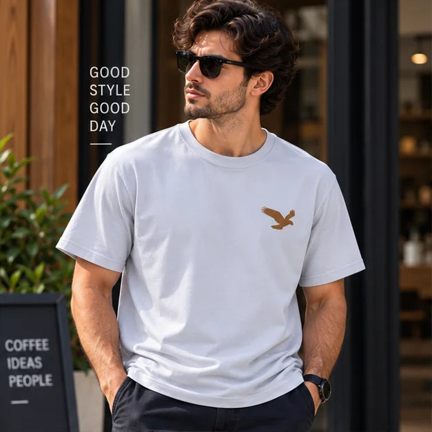 Men’s Charcoal Grey Eagle Graphic Oversized T-Shirt – Minimal Streetwear Tee