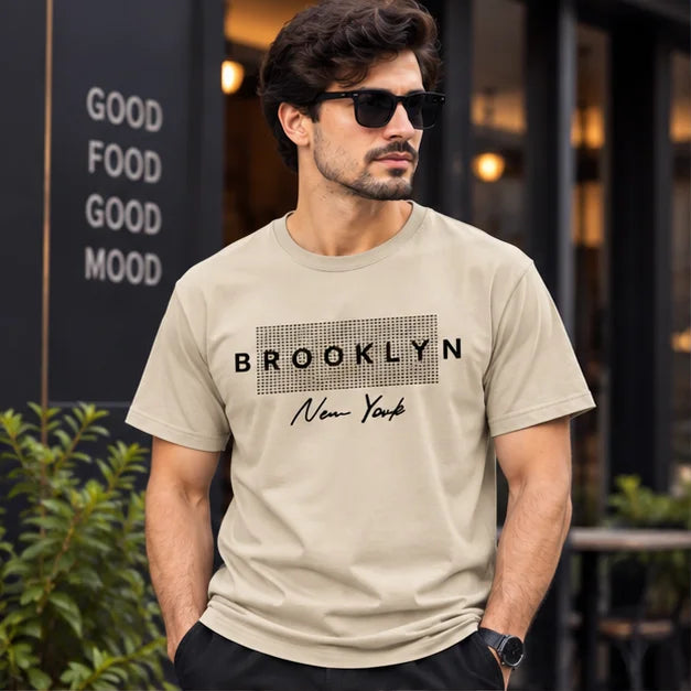 Men’s Brown Brooklyn New York Graphic Oversized T-Shirt – Urban Streetwear Tee