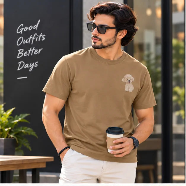 Men’s Off-White Cute Puppy Graphic Oversized T-Shirt – Minimal Casual Streetwear Tee