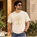 Men’s Mocha Brown Tree of Life Graphic Oversized T-Shirt – Nature Inspired Printed Tee
