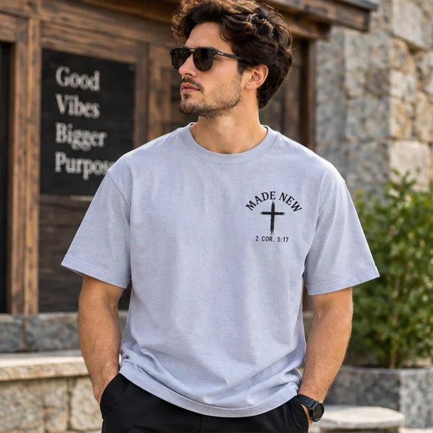 Men’s Olive Green Made New Cross Graphic Oversized T-Shirt – Front & Back Printed Streetwear Tee