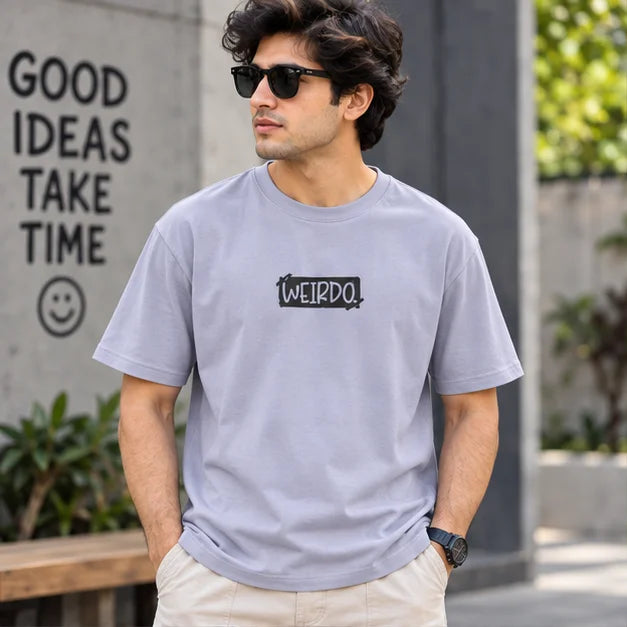 Men’s Beige WEIRDO Don’t Be Stupid Graphic Oversized T-Shirt – Front & Back Printed Streetwear Tee