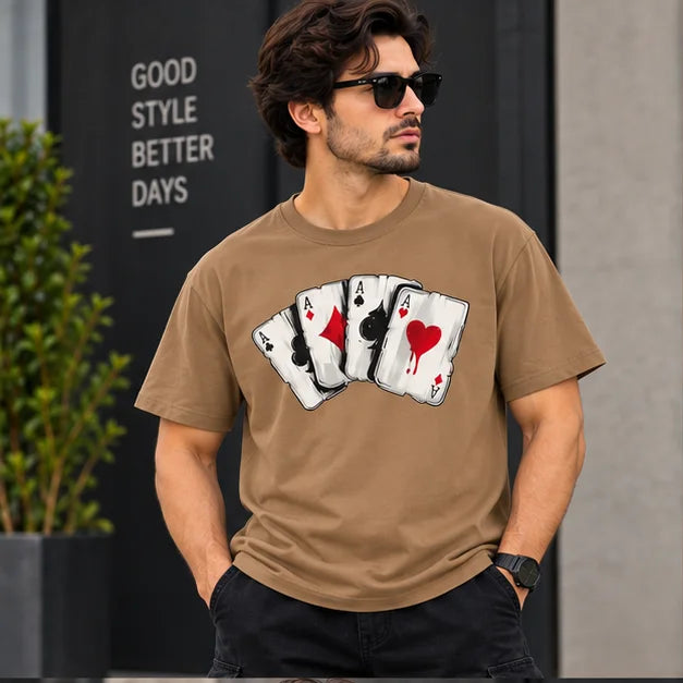 Men’s Off-White Four Aces Playing Cards Graphic Oversized T-Shirt – Streetwear Tee