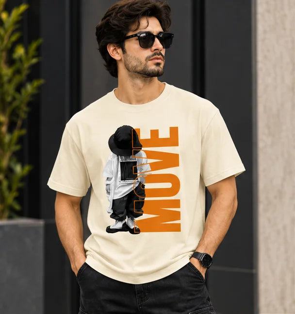 Men’s Charcoal Grey MOVE Graphic Oversized T-Shirt – Urban Streetwear Printed Tee