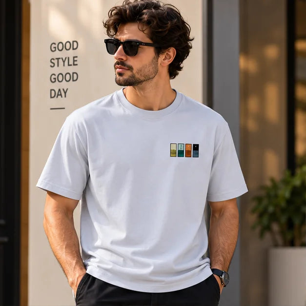 Men’s Off-White Minimal Graphic Oversized T-Shirt – Premium Casual Streetwear Tee