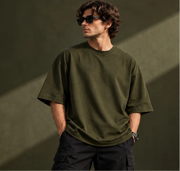 Men’s Premium Olive Green Oversized T-Shirt – Relaxed Streetwear Fit