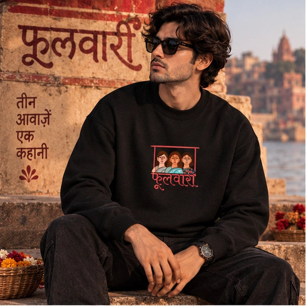 Men’s Black Indian Folk Art Graphic Sweatshirt – Front & Back Cultural Print
