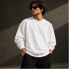 Men’s Premium White Crew Neck Sweatshirt – Relaxed Fit